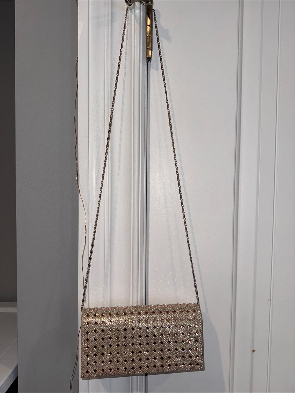 Crystal Mesh Evening Clutch with Chain Strap - Rose Gold